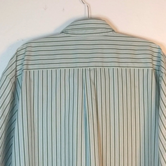 Van Heusen 2XL No Iron Button Down Shirt Short Sleeve Green Stripes 18-18.5 - Picture 8 of 11